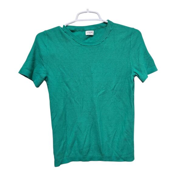 J.Crew Women’s Small Green Textured Cotton Knit Short Sleeve Sweater Tee - Picture 1 of 6